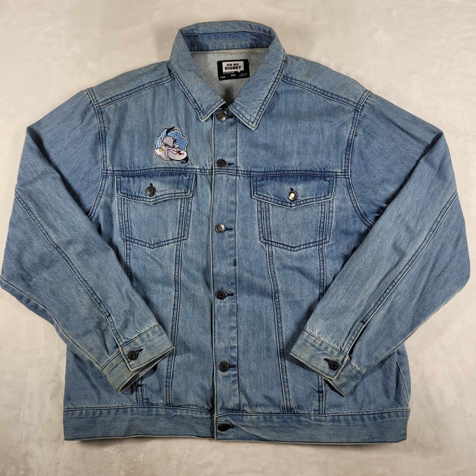 Oh My Disney Denim Jacket Size Xxl Blue Embroidered Genie Magic Carpet Aladin
